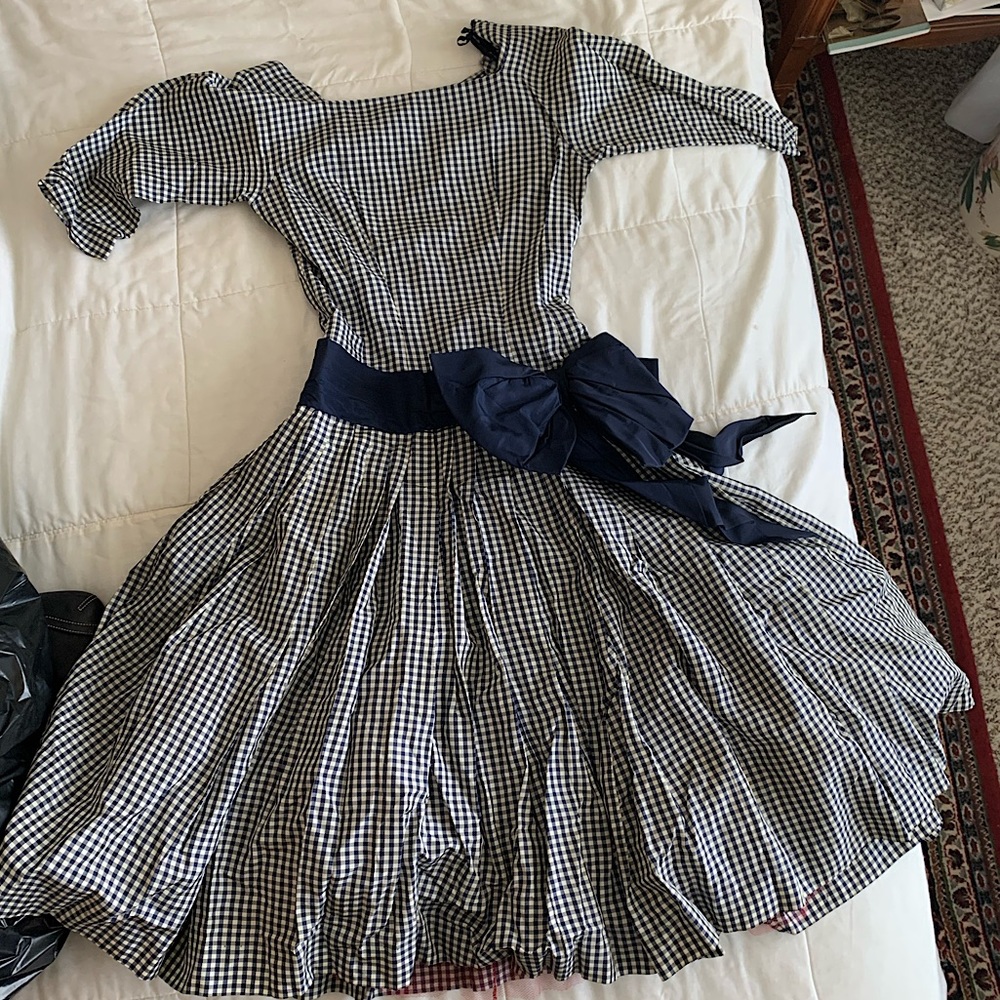 1950s Fit & Flare Dress Blue And White Check Jonny Herbert Original